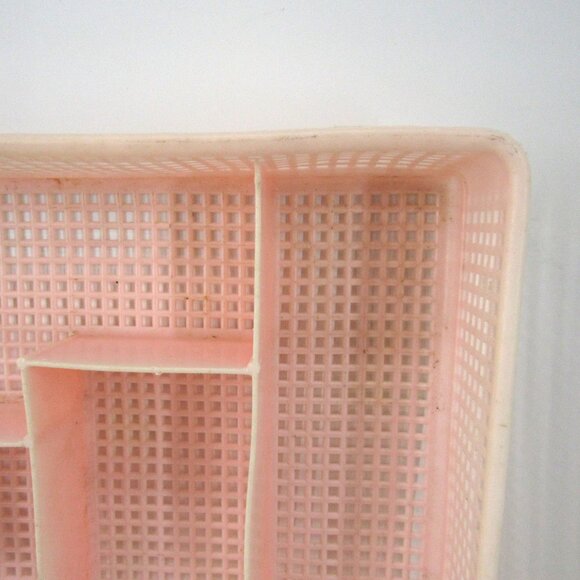 Vintage Pink Plastic Waffle Weave Silverware Drawer 5 Slot Utensil Tray - Picture 3 of 7